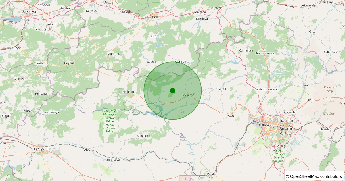 19 Ekim 2025 saat 14:35 - Beypazarı - Hırkatepe - 2.00ml depreminin harita gösterimi