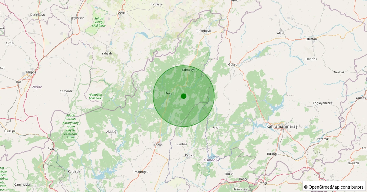 19 Ekim 2025 saat 16:00 - Feke - Paşalı - 2.20ml depreminin harita gösterimi