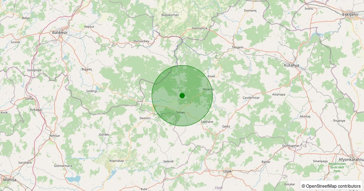 19 Ekim 2025 saat 16:15 - Simav - Eğirler Köyü - 1.30ml depreminin harita gösterimi