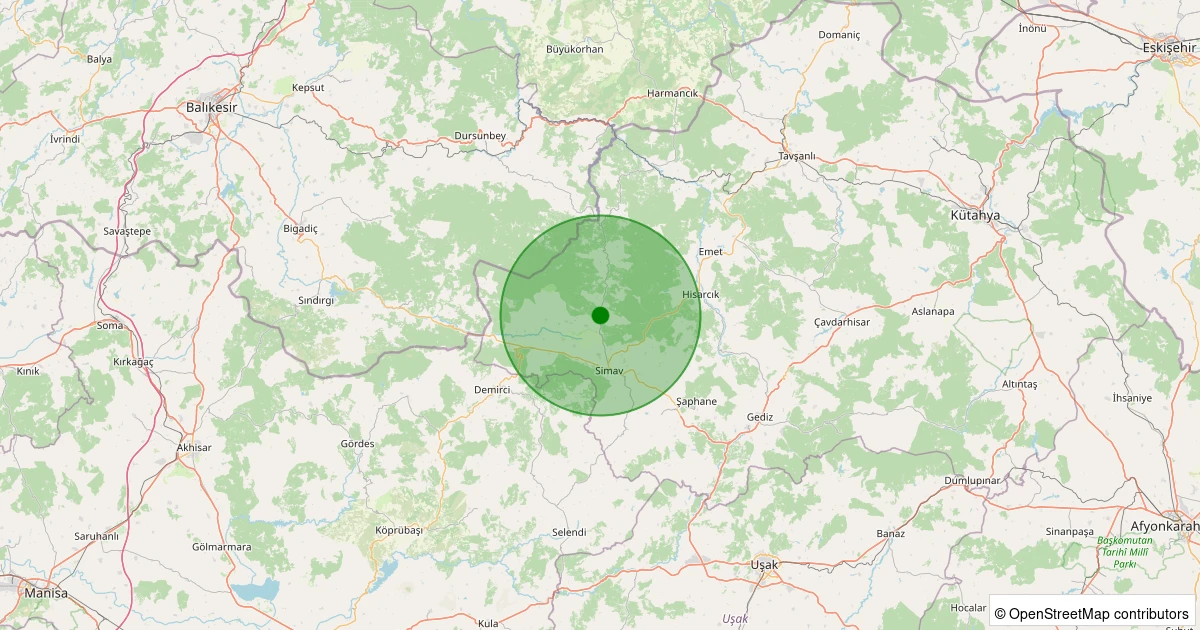 19 Ekim 2025 saat 17:00 - Simav - Hamzabey - 1.60ml depreminin harita gösterimi