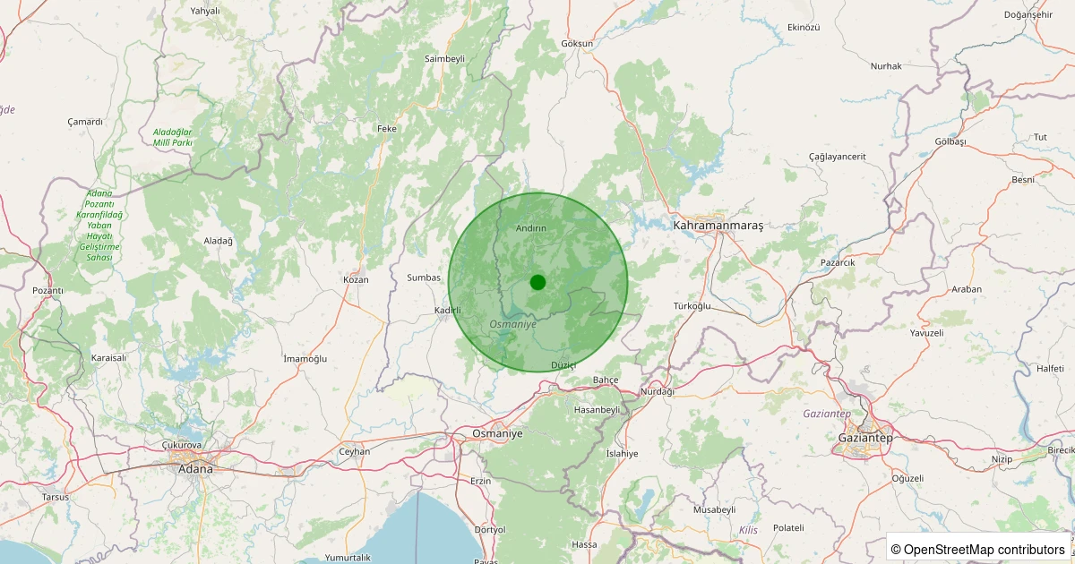 19 Ekim 2025 saat 18:50 - Andırın - Beşbucak Köyü - 1.60ml depreminin harita gösterimi