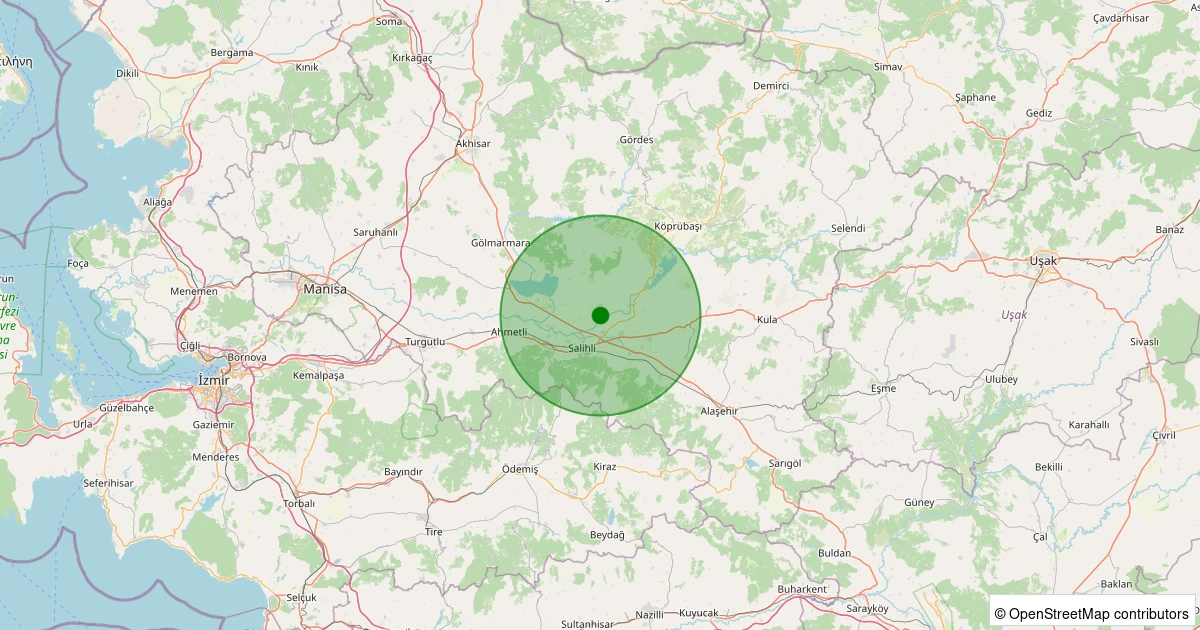 19 Ekim 2025 saat 19:34 - Salihli - Çapaklı - 1.00ML depreminin harita gösterimi