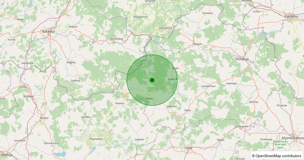19 Ekim 2025 saat 20:12 - Simav - Yemişli Köyü - 1.40ml depreminin harita gösterimi