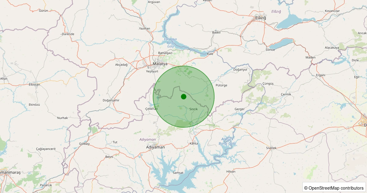 19 Ekim 2025 saat 20:47 - Sincik - Geçitli Köyü - 1.50ml depreminin harita gösterimi