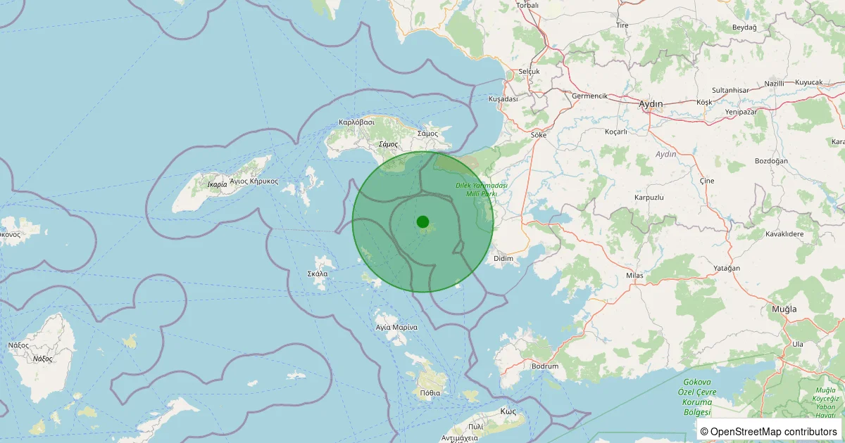 04 Ekim 2025 saat 22:14 - Ege Denizi - [24.90 km] Söke - 3.70ML depreminin harita gösterimi