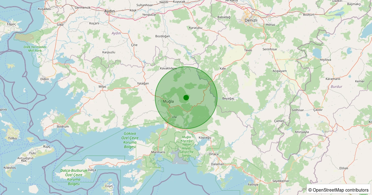 19 Ekim 2025 saat 22:30 - Menteşe - Özlüce - 1.10ml depreminin harita gösterimi