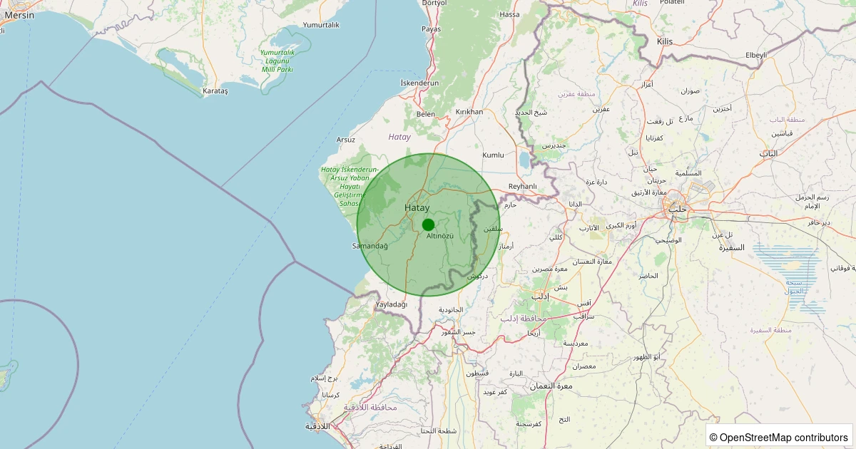 19 Ekim 2025 saat 23:32 - Altınözü - Enek - 1.90ml depreminin harita gösterimi