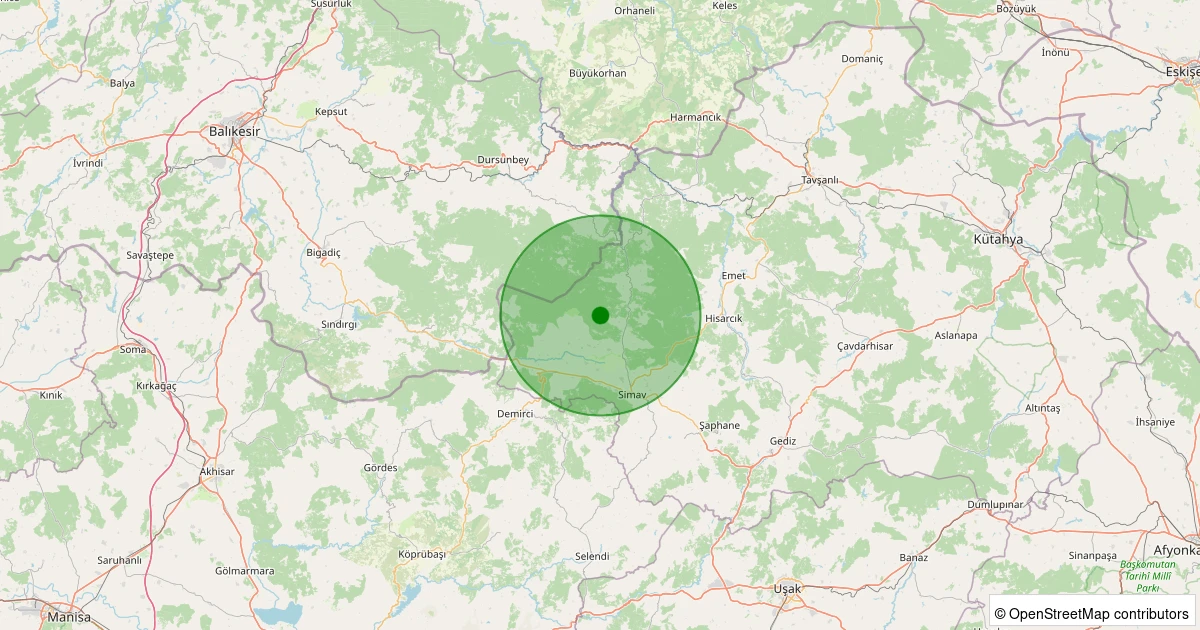 19 Ekim 2025 saat 23:44 - Simav - Kayalıdere Köyü - 1.30ml depreminin harita gösterimi