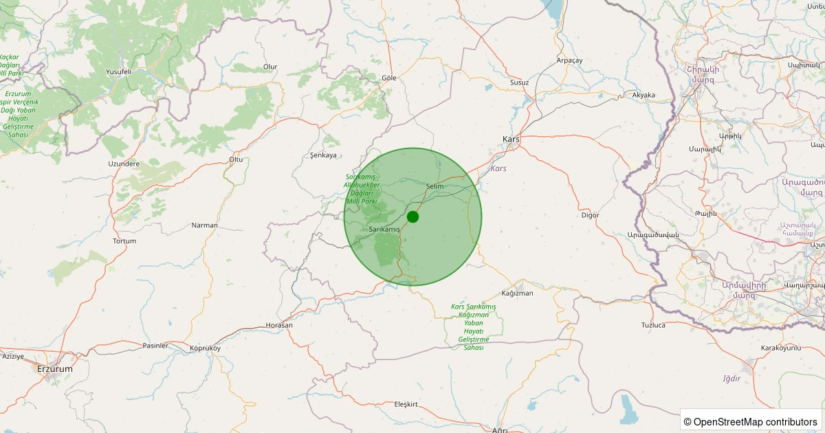 19 Ekim 2025 saat 23:54 - Sarıkamış - Bozat Köyü - 1.00ml depreminin harita gösterimi