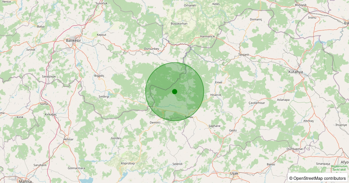 20 Ekim 2025 saat 00:38 - Simav - Karakoca Köyü - 0.80ML depreminin harita gösterimi