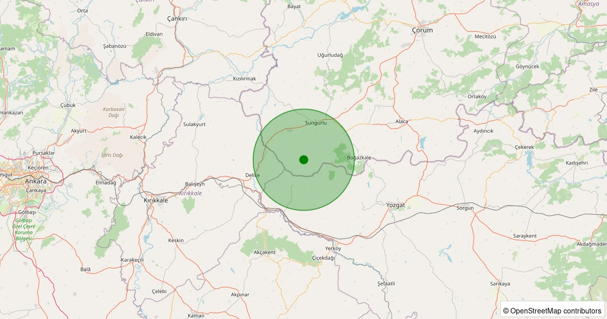 20 Ekim 2025 saat 01:33 - Sungurlu - Çiçeklikeller Köyü - 1.10ML depreminin harita gösterimi