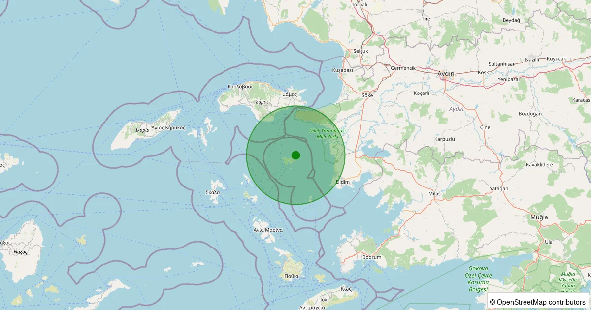 04 Ekim 2025 saat 23:24 - Ege Denizi - [20.84 km] Didim - 1.80ML depreminin harita gösterimi