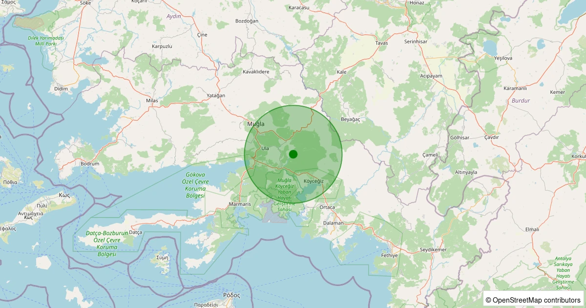 20 Ekim 2025 saat 02:40 - Köyceğiz - Balcılar - 1.10ml depreminin harita gösterimi