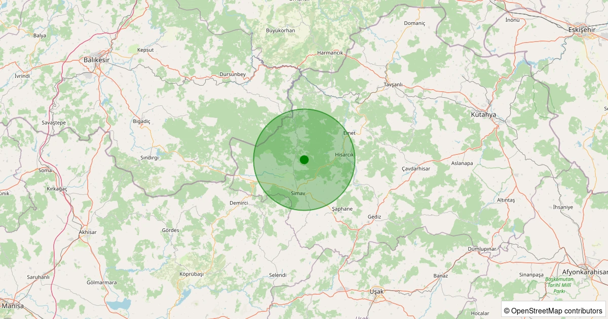20 Ekim 2025 saat 04:06 - Simav - Yemişli Köyü - 1.50ml depreminin harita gösterimi