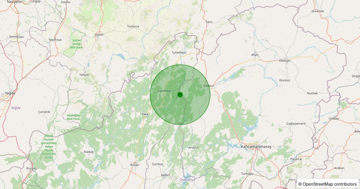 20 Ekim 2025 saat 04:33 - Göksun - Kaleboynu - 2.20ml depreminin harita gösterimi