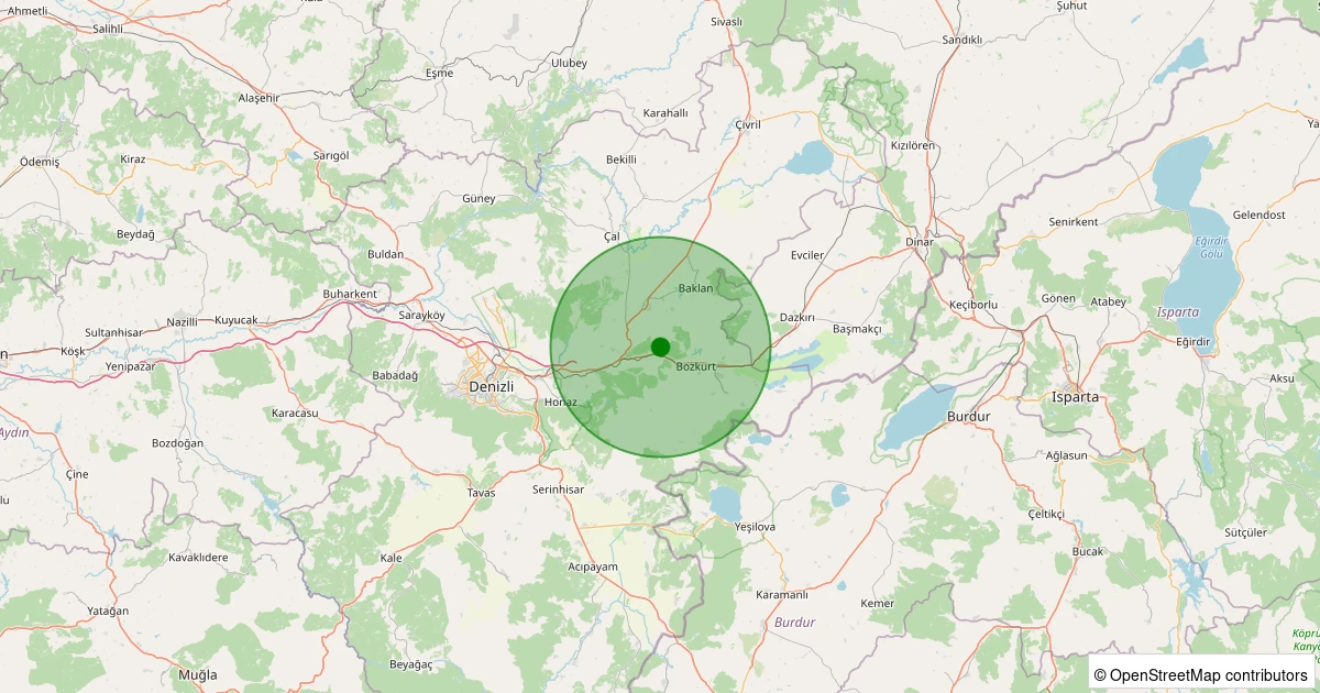 20 Ekim 2025 saat 04:24 - Bozkurt - Baklan Kuyucak - 0.90ML depreminin harita gösterimi