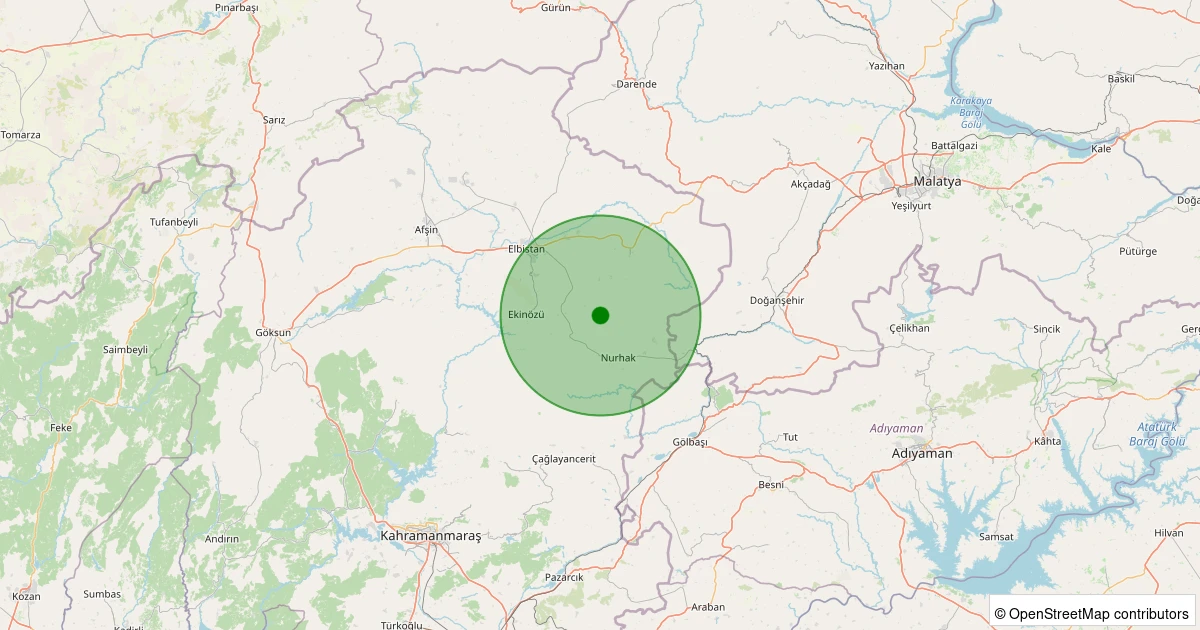 20 Ekim 2025 saat 06:42 - Nurhak - Ağcaşar Köyü - 1.60ml depreminin harita gösterimi