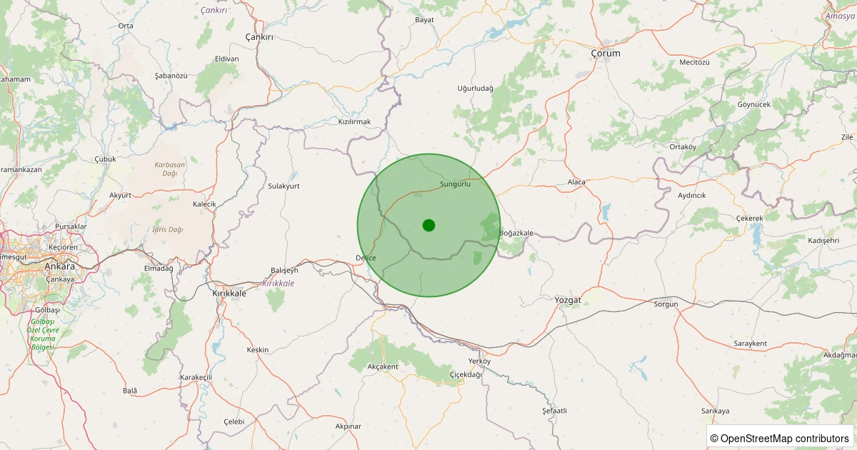 20 Ekim 2025 saat 07:29 - Sungurlu - Büyükpolatlı Köyü - 1.70ml depreminin harita gösterimi