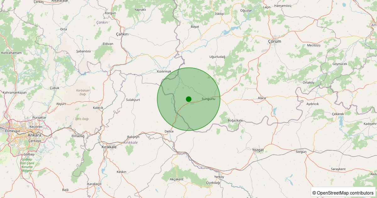 20 Ekim 2025 saat 07:32 - Sungurlu - Aydoğan Köyü - 1.90ml depreminin harita gösterimi