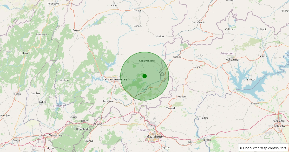 20 Ekim 2025 saat 07:37 - Pazarcık - 2.20ml depreminin harita gösterimi