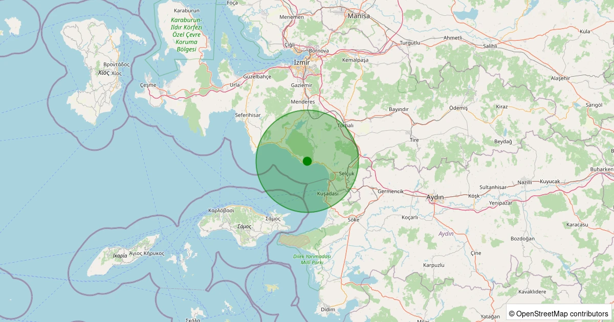20 Ekim 2025 saat 10:33 - Menderes - 1.30ml depreminin harita gösterimi