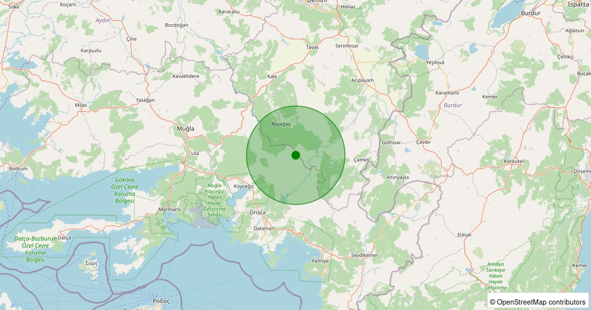 20 Ekim 2025 saat 10:52 - Köyceğiz - Otmanlar - 2.00ml depreminin harita gösterimi