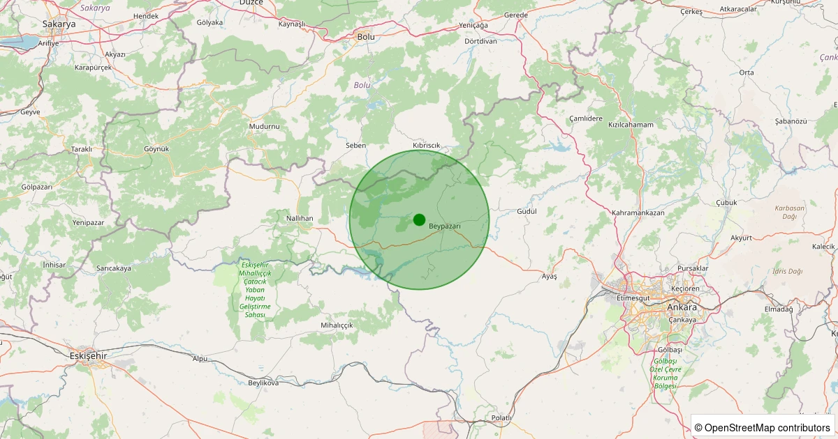 20 Ekim 2025 saat 11:21 - Beypazarı - Bağözü(Zaviye) - 2.40ml depreminin harita gösterimi