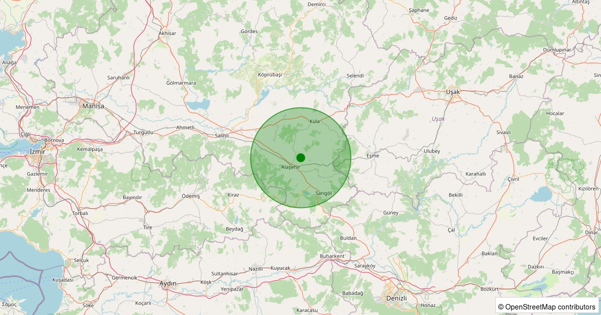 20 Ekim 2025 saat 13:24 - Alaşehir - Işıklar - 1.70ml depreminin harita gösterimi