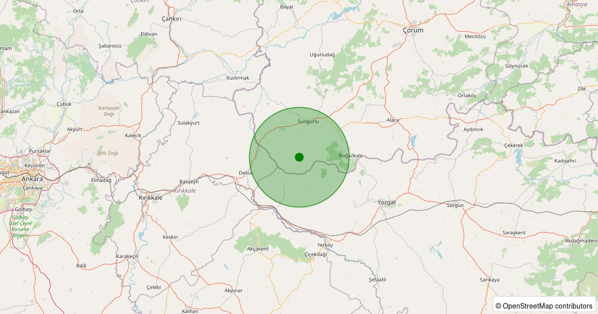 20 Ekim 2025 saat 13:32 - Sungurlu - Karacabey Köyü - 1.60ML depreminin harita gösterimi