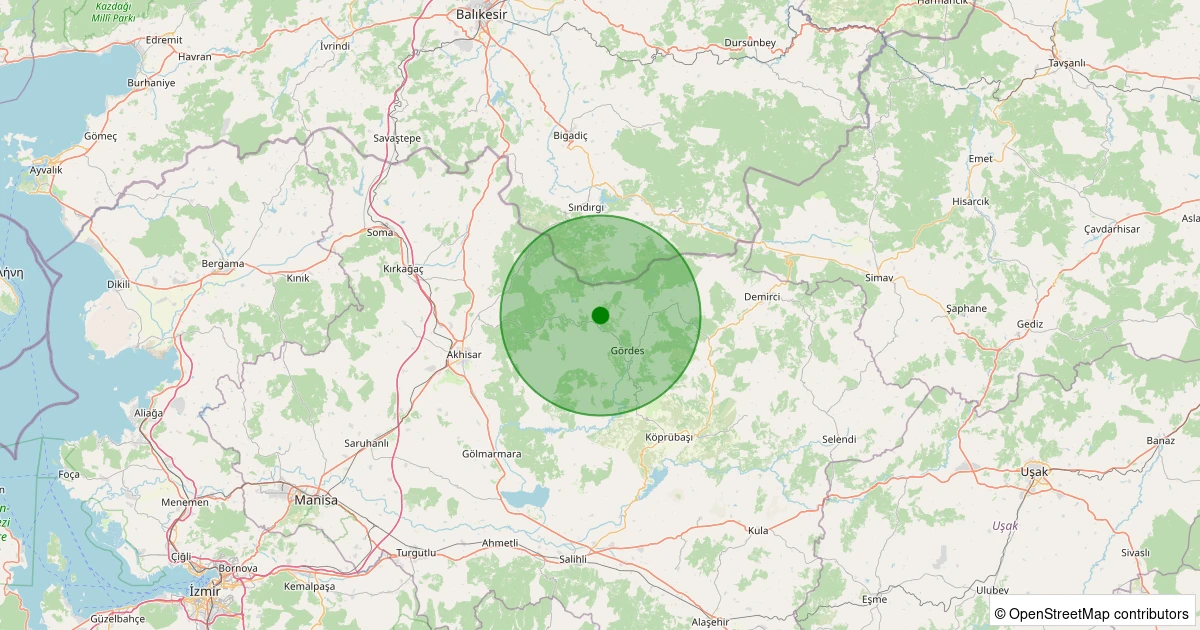20 Ekim 2025 saat 13:48 - Gördes - Kabakoz - 1.10ml depreminin harita gösterimi