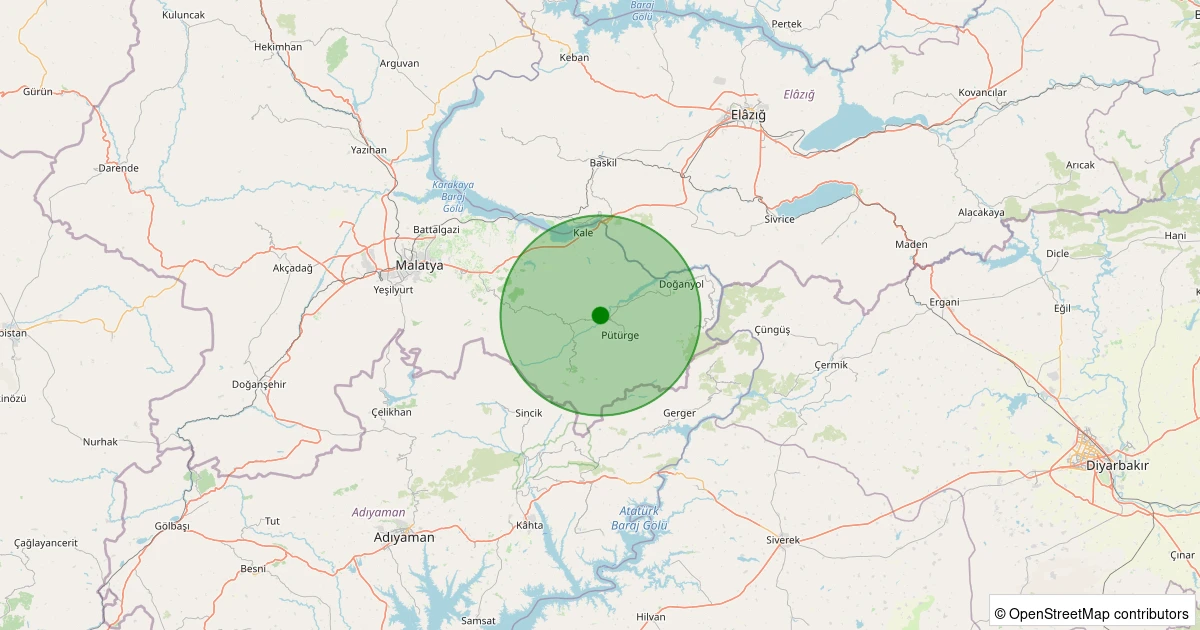 20 Ekim 2025 saat 13:37 - Pütürge - Pazarcık Köyü - 1.60ml depreminin harita gösterimi