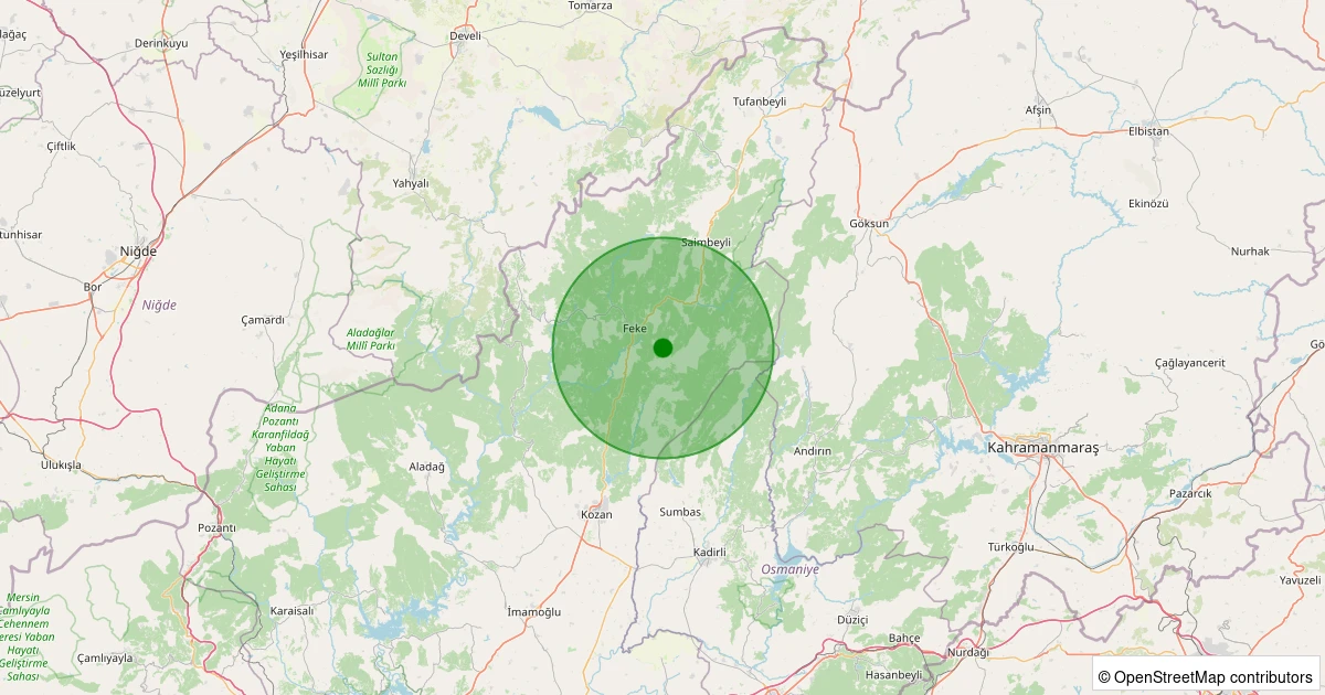 20 Ekim 2025 saat 13:56 - Feke - Paşalı - 2.20ml depreminin harita gösterimi