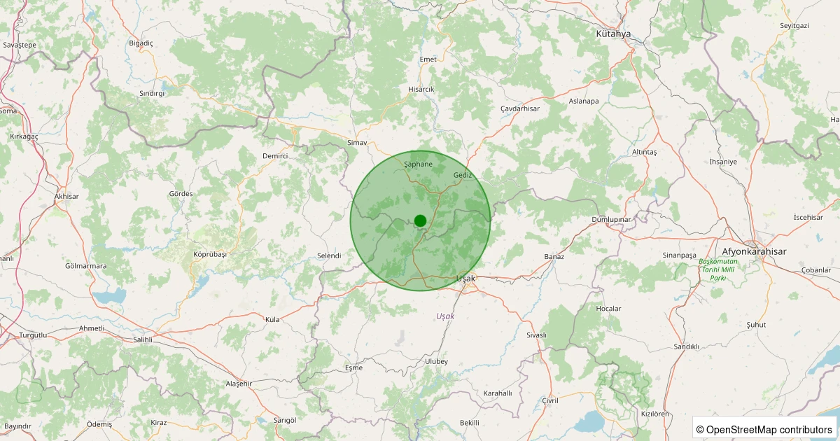 20 Ekim 2025 saat 14:26 - Gediz - Kızılüzüm Köyü - 2.10ml depreminin harita gösterimi