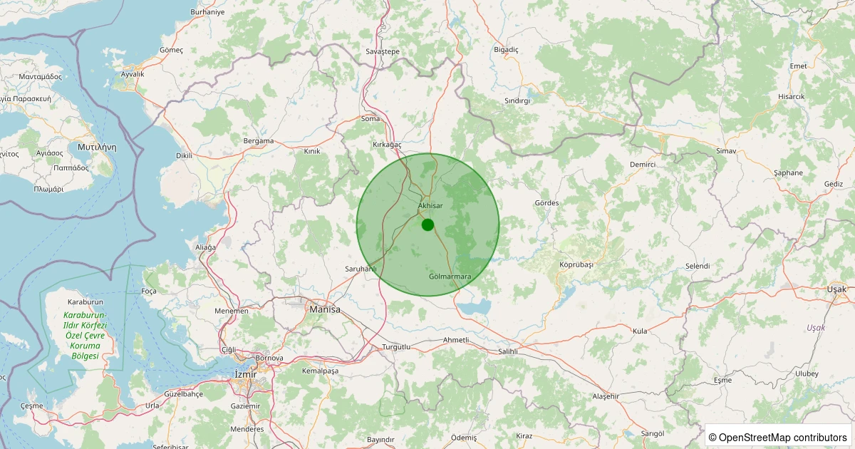 20 Ekim 2025 saat 14:53 - Akhisar - Kayalıoğlu Köyü - 1.70ml depreminin harita gösterimi