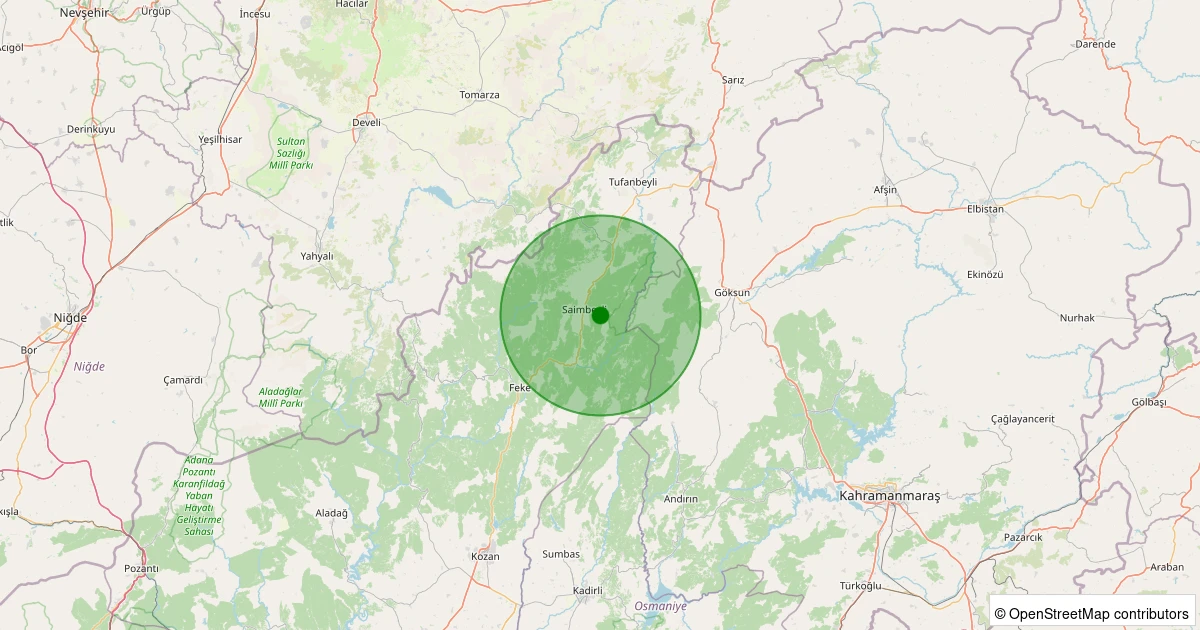 20 Ekim 2025 saat 15:12 - Saimbeyli - İslam - 1.40ml depreminin harita gösterimi