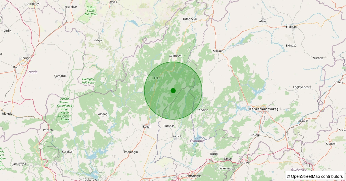 20 Ekim 2025 saat 15:24 - Kozan - Akçalıuşağı - 1.80ml depreminin harita gösterimi