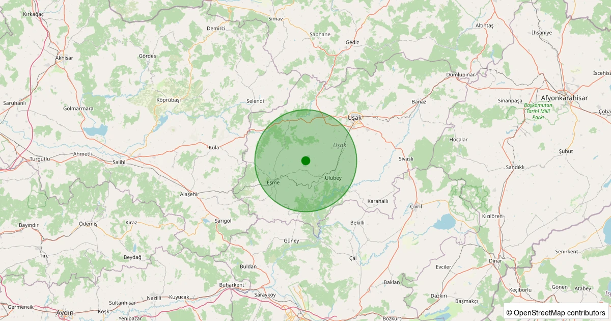 20 Ekim 2025 saat 16:23 - Eşme - Katrancılar Köyü - 0.90ML depreminin harita gösterimi