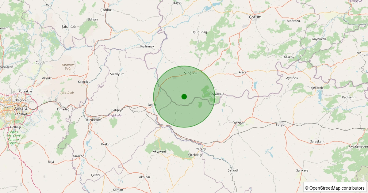 20 Ekim 2025 saat 17:59 - Sungurlu - Karacabey Köyü - 0.90ML depreminin harita gösterimi