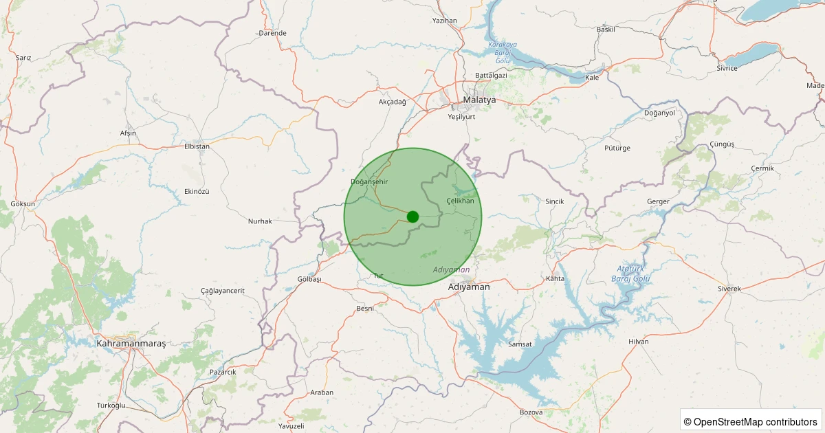 20 Ekim 2025 saat 20:24 - Doğanşehir - Kurucaova - 1.60ml depreminin harita gösterimi