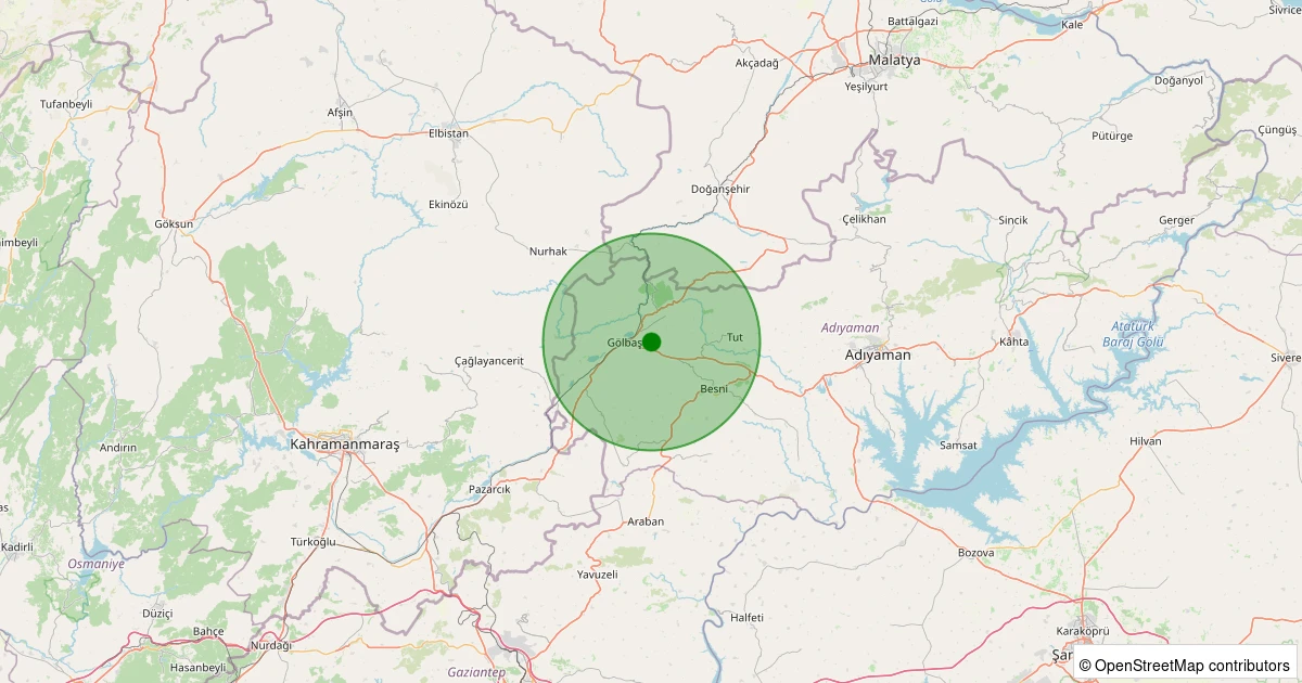 20 Ekim 2025 saat 20:25 - Gölbaşı - Akçakaya Köyü - 1.70ml depreminin harita gösterimi