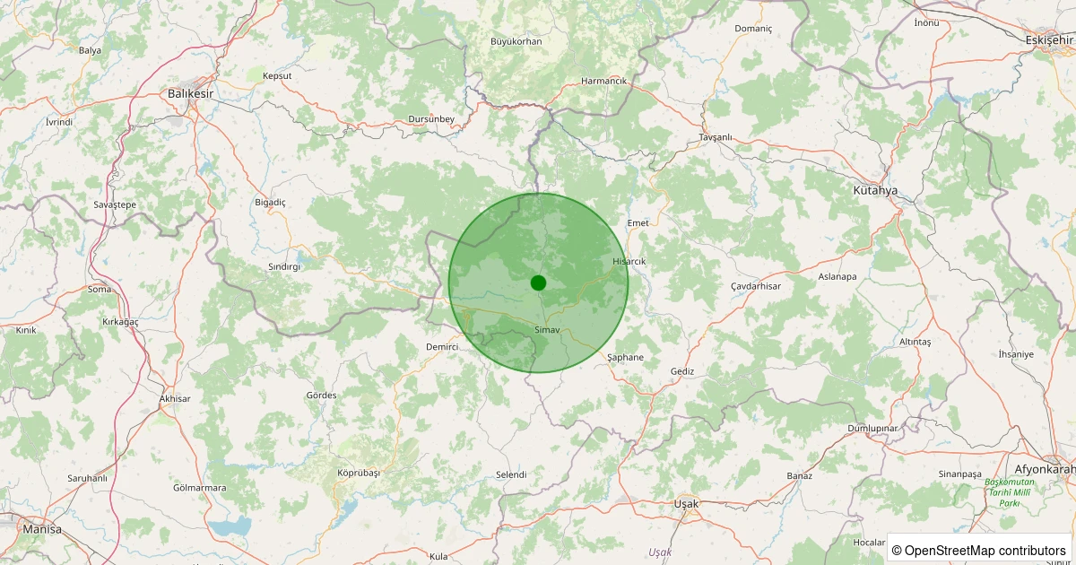 20 Ekim 2025 saat 21:54 - Simav - Hamzabey - 1.60ML depreminin harita gösterimi