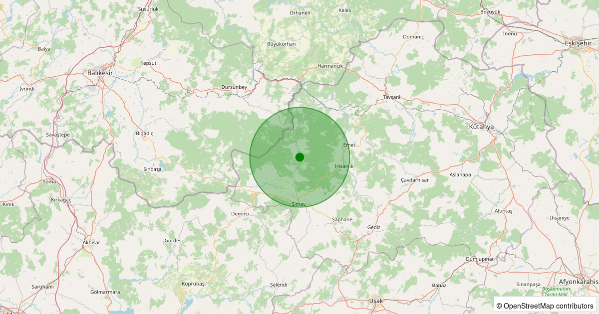 20 Ekim 2025 saat 22:14 - Simav - Eğdemir Köyü - 0.80ML depreminin harita gösterimi