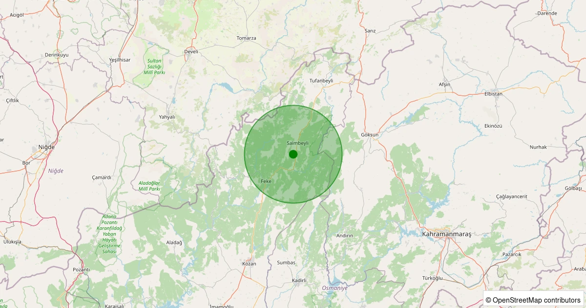 20 Ekim 2025 saat 22:11 - Saimbeyli - İslam - 1.50ml depreminin harita gösterimi