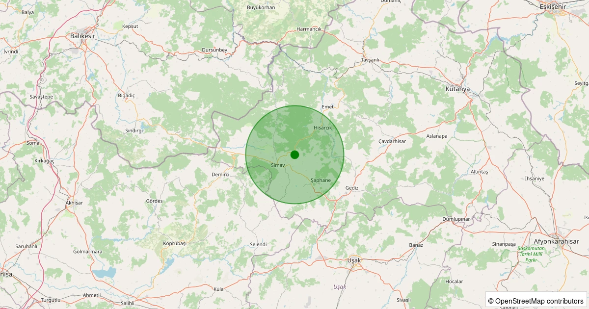 21 Ekim 2025 saat 00:15 - Simav - Söğüt Köyü - 1.90ML depreminin harita gösterimi