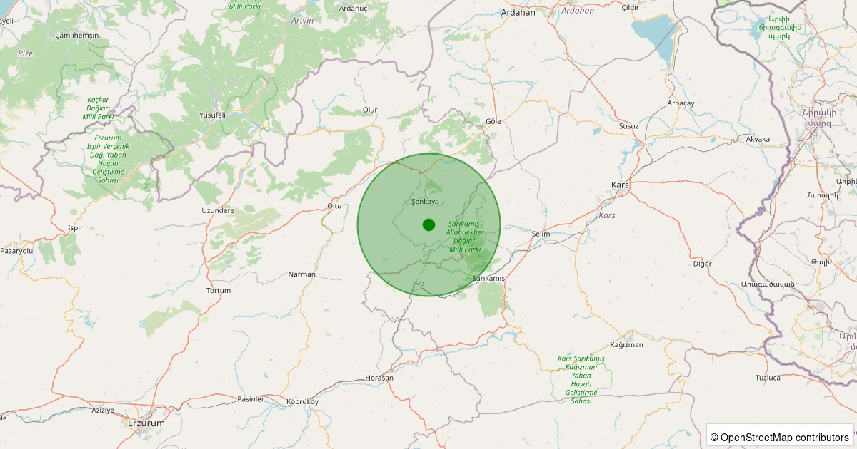 21 Ekim 2025 saat 01:26 - Şenkaya - Gezenek - 1.10ML depreminin harita gösterimi