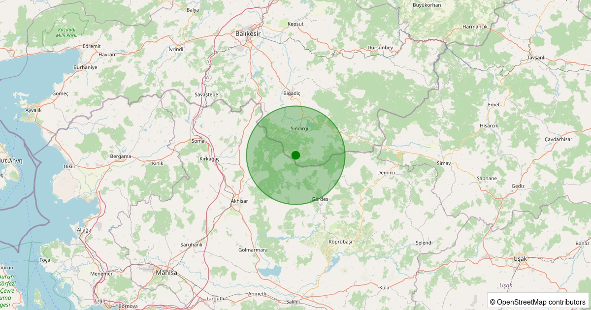 21 Ekim 2025 saat 01:36 - Sındırgı - Kınık - 1.40ml depreminin harita gösterimi