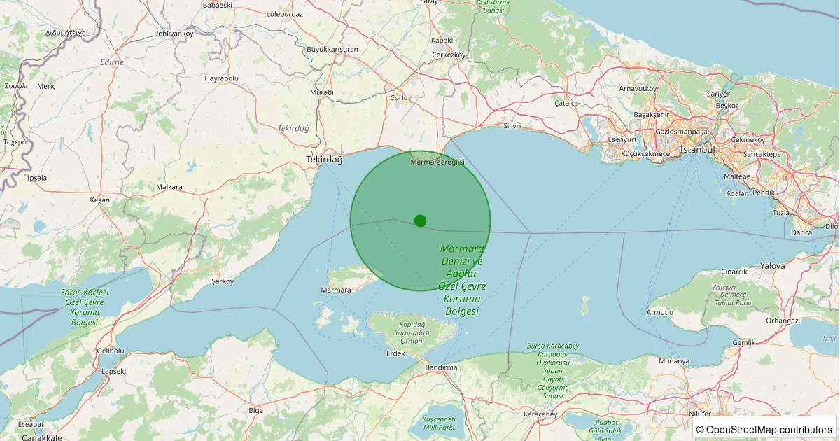 05 Ekim 2025 saat 05:52 - Marmara Denizi - [20.02 km] Marmaraereğlisi - 1.70ML depreminin harita gösterimi