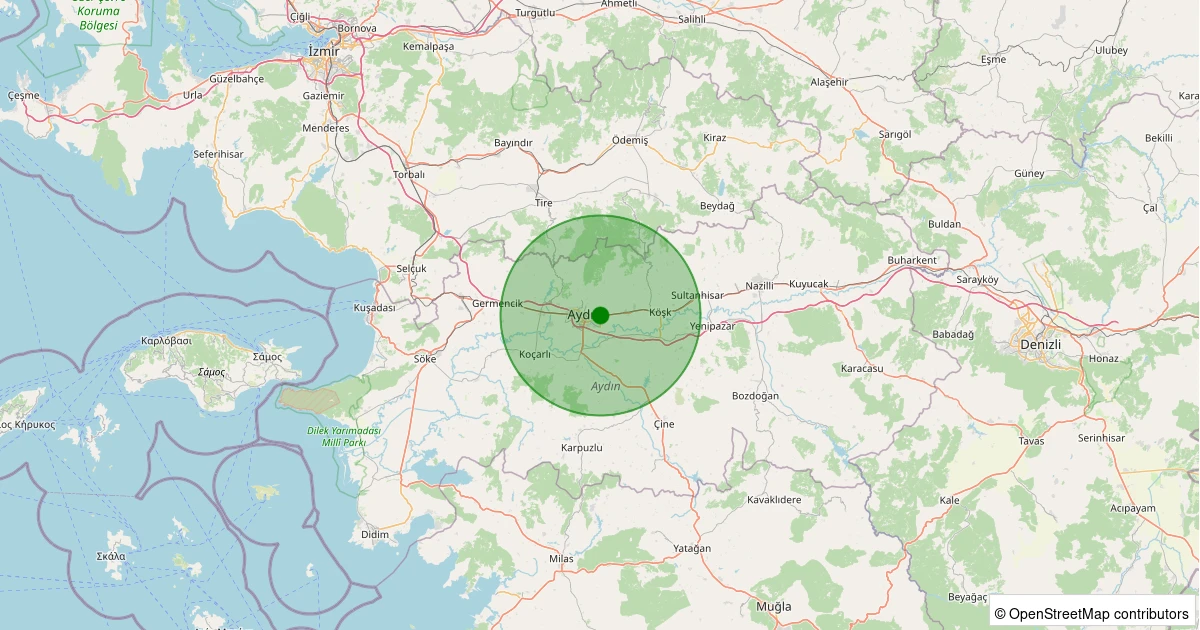 21 Ekim 2025 saat 01:47 - Efeler - Yılmazköy - 1.20ml depreminin harita gösterimi