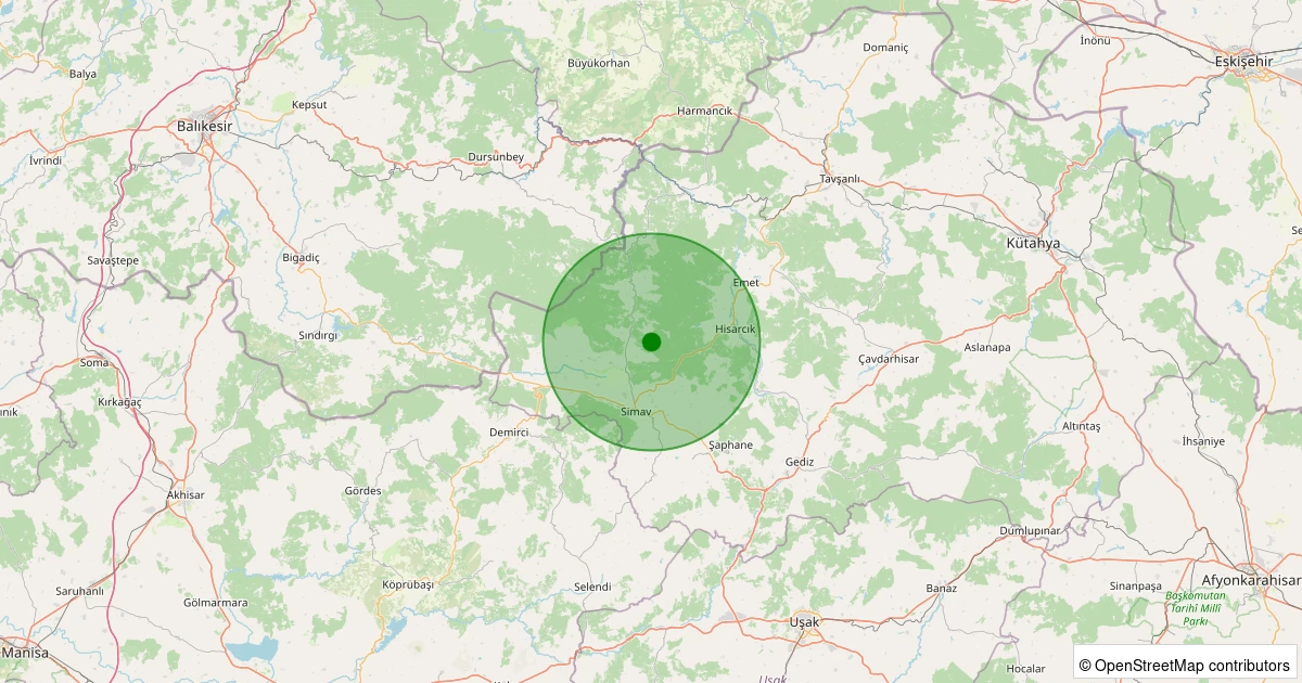 21 Ekim 2025 saat 02:17 - Simav - Yemişli Köyü - 0.80ml depreminin harita gösterimi