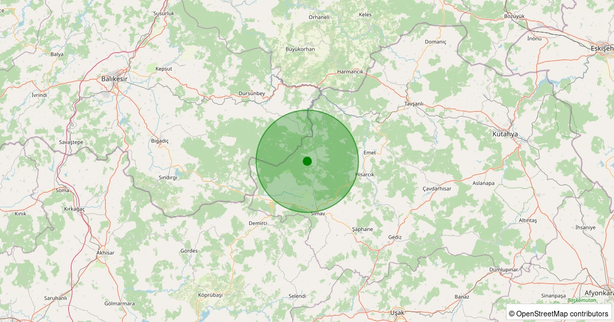 21 Ekim 2025 saat 02:23 - Simav - Ortacı Köyü - 1.40ml depreminin harita gösterimi